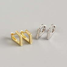 925 Sterling Silver Hoop Geometry CZ Hollow Irregular Quadrilateral Earrings