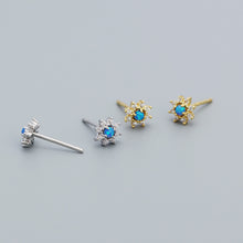 925 Sterling Silver Cute Mini Blue Created Opal CZ Flower Stud Earrings