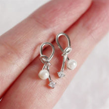 925 Sterling Silver Stud Simple Knot Shell Pearl CZ Earrings