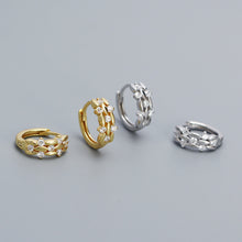 925 Sterling Silver Sweet Mini CZ Leaves Branch Hoop Earrings