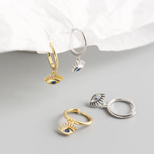925 Sterling Silver Fashion Blue CZ Eyes Hoop Earrings