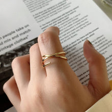 925 Sterling Silver Fashion Lines Cross Adjustable Ring