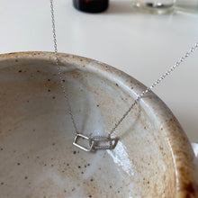 925 Sterling Silver Geometry Double CZ Hollow Rectangle Necklace