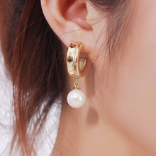 925 Sterling Silver Fashion Round Shell Pearl Dangling Earrings