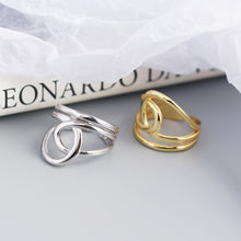 925 Sterling Silver Simple Lines Cross Double Layer Adjustable Ring