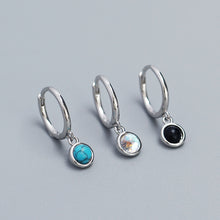 925 Sterling Silver Simple Round Created Agate Moonstone Turquoise Hoop Earrings