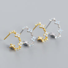 925 Sterling SilverGirl CZ Four Leaf Clover Flower C Shape Hoop Earrings