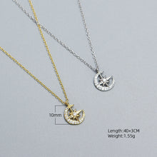 925 Sterling Silver Sweet CZ Star Crescent Moon Necklace