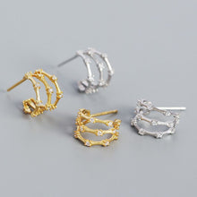 925 Sterling Silver Stud Modern CZ C Shape Slub Earrings