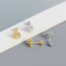 925 Sterling Silver Geometry CZ Cross Flower Stud Earrings