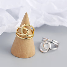 925 Sterling Silver Simple Lines Cross Double Layer Adjustable Ring