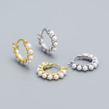 925 Sterling Silver Hoop Women Round Mini Shell Pearl Earrings