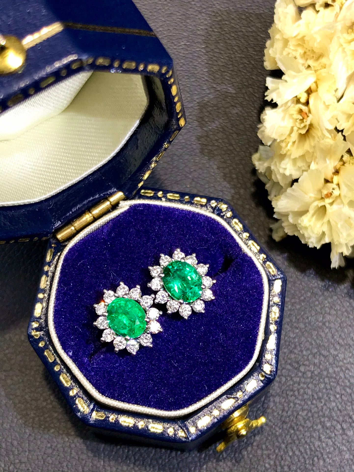 18K White Gold With Emerald Full Diamond Earrings