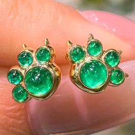 18K Yellow Gold With Round Plain Emerald Cat Claw Earrings