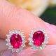 18K White Gold Ruby Stud Earrings, Classic Princess Diana Style