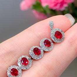 18K White Gold Ruby Stud Earrings, Classic Style