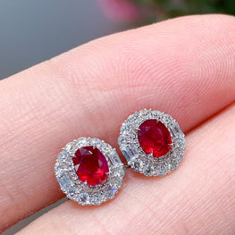18K White Gold Ruby Stud Earrings, Classic Style