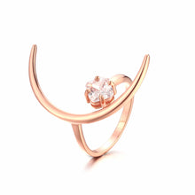 925 Sterling Silver Beautiful CZ Four Leaf Clover Crescent Moon Adjustable Ring