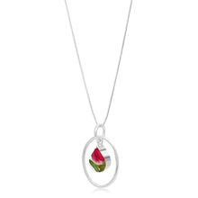 Sterling Silver Miniature Rose Oval Surround Teardrop Pendant Necklace