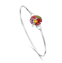 Sterling Silver bangle handmade with Real Mixed Flower Round Bangle