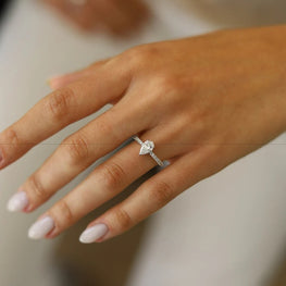 GIA 0.76 Carat Pear Diamond Engagement Ring, 14K White Gold Pave Ring