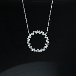 Natural Diamond Baguette and Round Circle Pendant W/ Chain