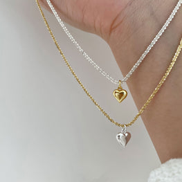 925 Sterling Silver Necklace Anniversary Heart Popcorn Chain Two Tone
