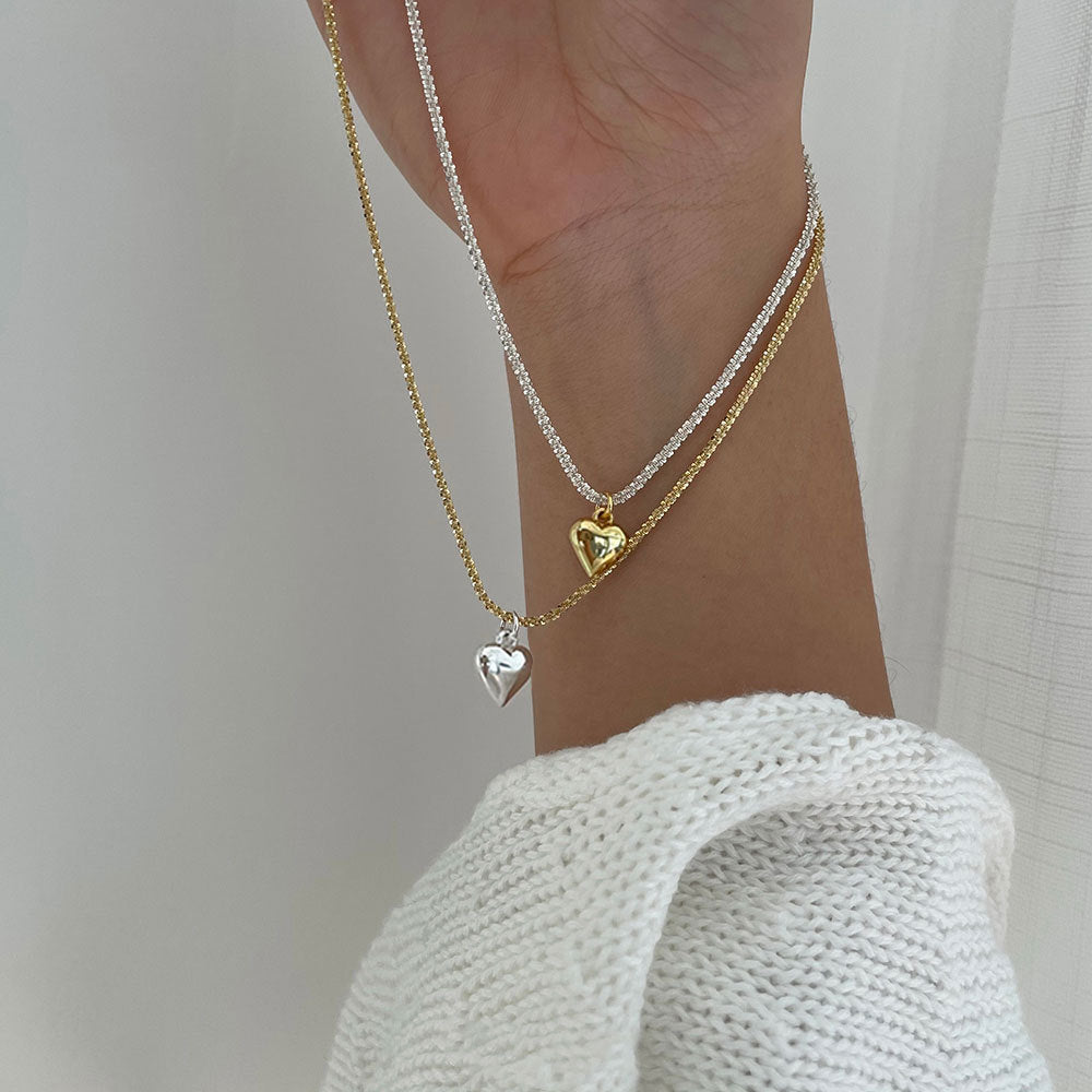 925 Sterling Silver Necklace Anniversary Heart Popcorn Chain Two Tone