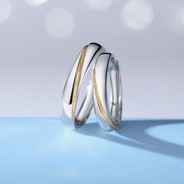 925 Sterling Silver Honey Moon A Aay of Sunlight Adjustable Couples Ring18K Yellow Gold/Rhodium Plated.