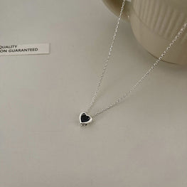 925 Sterling Silver Lady Black Heart Necklace with Cubic Zirconia.