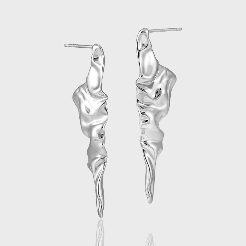 Modern Irregular Pleating 925 Sterling Silver Dangling Earrings