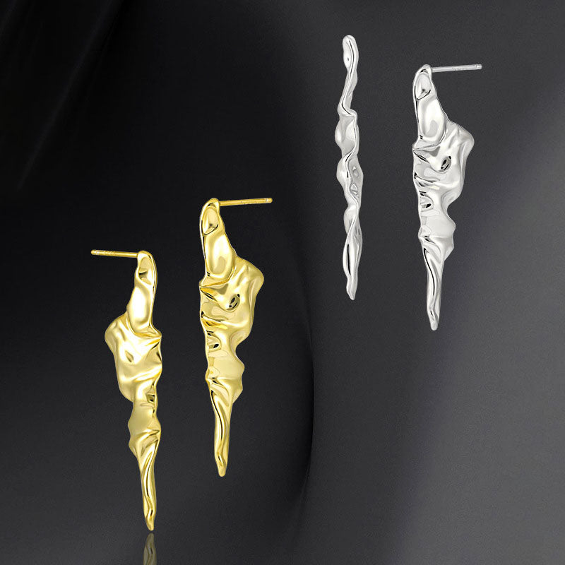 Modern Irregular Pleating 925 Sterling Silver Dangling Earrings