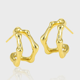 Fashion Irregular Bamboo Double Layers C Shape 925 Sterling Silver Stud Earrings