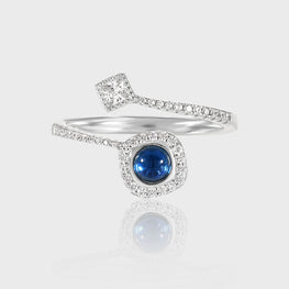 Lady Elegant Blue CZ Eye Rhombus 925 Sterling Silver Adjustable Ring