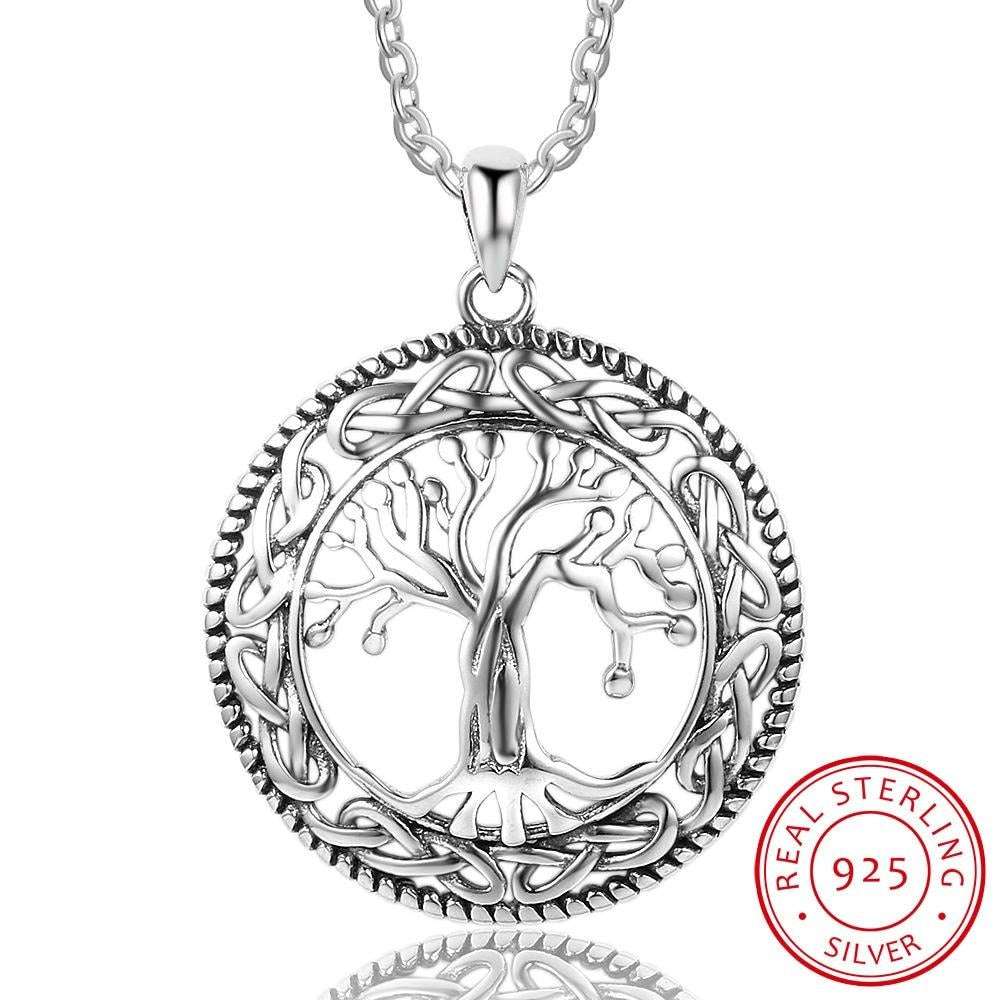 Vintage 925 Sterling Silver Tree of Life Round Pendant Necklace Women Silver Jewelry Birthday Gift for Grandma