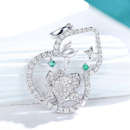 Real Solid 14K White Gold Natural Emerald Diamond Gourd Pendant Women Trendy Party Fine Jewelry Making Colgante calabaza