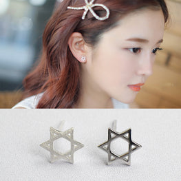 925 Sterling Silver Studs Earrings Star of David Fashion Hexagon