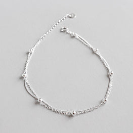 925 Sterling Silver Simple Balls Adjustable Double Chain Anklet