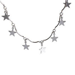 Solid 925 Sterling Silver Clavicle Necklace Simple Mini Star Women