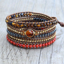 Handmade Vintage Vegan Bracelet Natural Stone 5 Strand Multilayer Wrap Bracelet