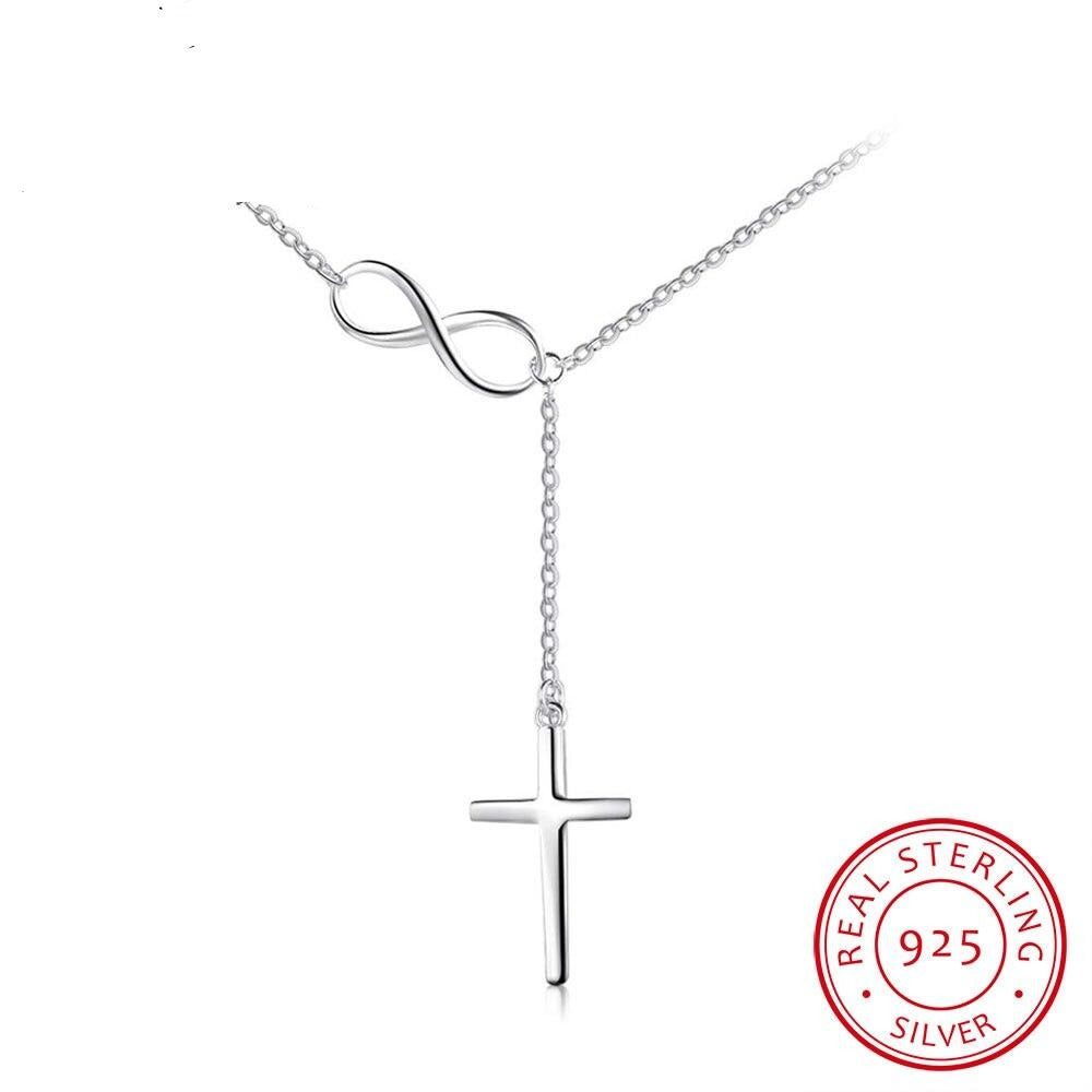 Cross & Infinity Solid 925 Sterling Silver Pendant Necklace Women Fine Jewelry Best Christmas Gift for Ladies (Lam Hub Fong)