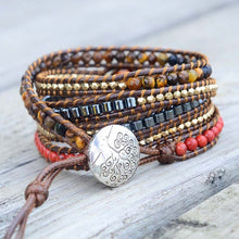Handmade Vintage Vegan Bracelet Natural Stone 5 Strand Multilayer Wrap Bracelet