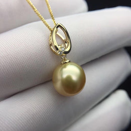 18k gold necklace with 12mm big south sea golden pearl pendants high luster fashion design jewelry for women ladies GIFT