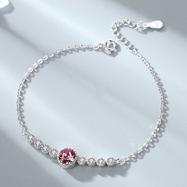 Women's Fashion S925 Silver Bear Bracelet with Strawberry Crystal