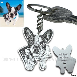 Customized Pet Keychain Photo personalized Jewelry 925 Sterling Silver Memory Keepsake Engrave Dog Cat Name Tag Portrait