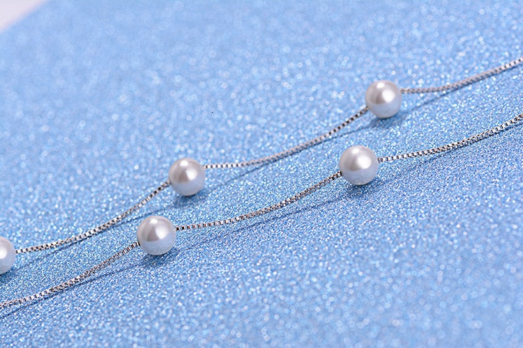 Sterling Silver Jewelry 12 Pcs 6mm Pearl Box Chain Choker Necklace Koley Collarless Bijoux Femme.