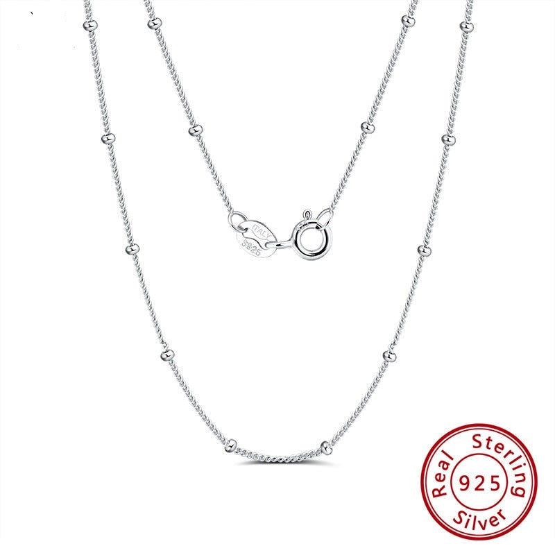 Sterling Silver 925 Italian Side Chain Necklace with 2.0mm Ball Bead Sterling Silver Necklaces Chains Jewelry