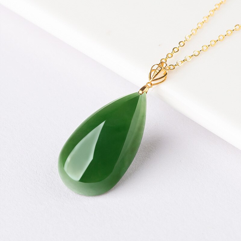 18K Gold Inlaid Men's Necklace Women's Gifts Natural Spinach Green Old Material Hotan Jade Jasper Pendant Jewelry Genuine
