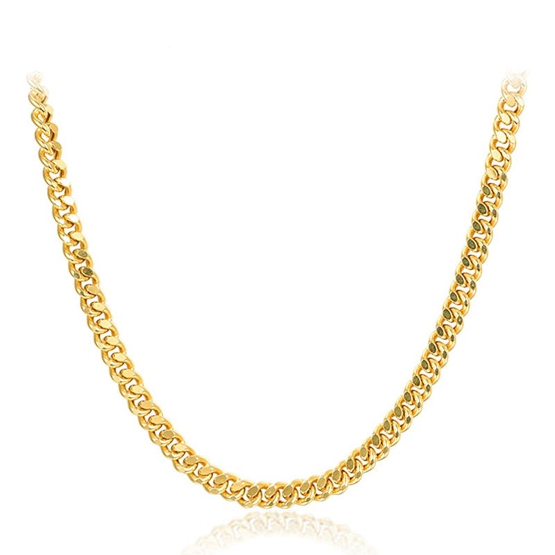 Miami Cuban Link Chain Choker Necklace 18K Yellow Gold 5mm 3mm Fully Hip Hop Jewelry