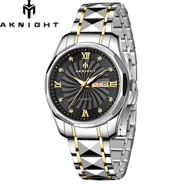 AKNIGHT Watch for Man Quartz Movement Stainless Steel Business Waterproof Watches Luxury Original Date Clock Relogio Masculino